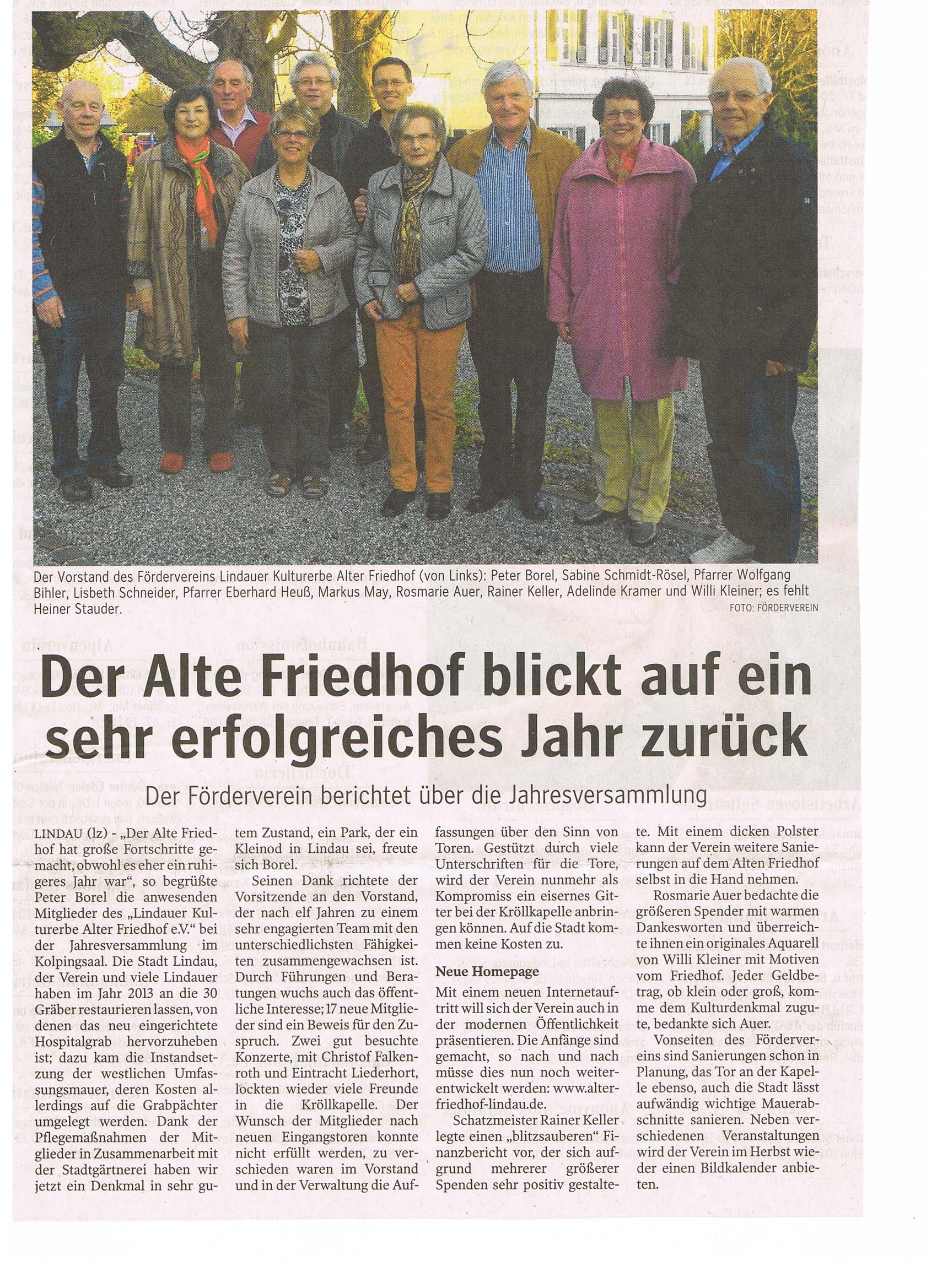  Jahresrückblick des Vereins Alten Friedhof Lindau