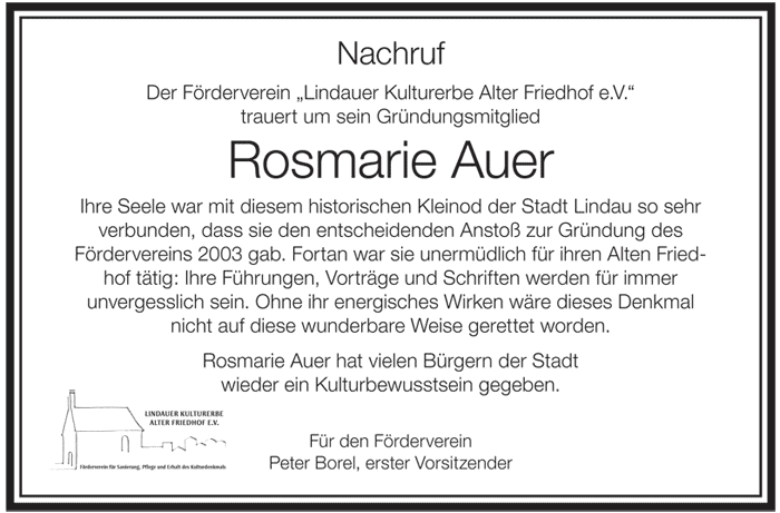 Traueranzeige Rosmarie Auer 8.10.14